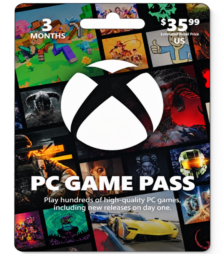 Promotional banner for Xbox Game Pass PC: collage of game thumbnails with a large white Xbox logo and 'PC GAME PASS' text.