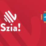 Red banner with the white text 'Szia!' and a blue eSIM chip on the right side. The image conveys a Hungarian greeting related to eSIM.