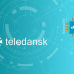 Teledansk logo on a teal, tech-patterned background with an eSIM icon on the right.