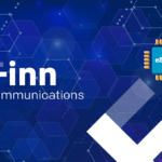 Finn Communications branding on a blue tech background with an eSIM chip and a large white checkmark.