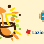 Colorful abstract splash around a brown cup, with the Laziocom logo and an eSIM chip icon nearby.