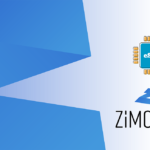 Abstract blue geometric background with an eSIM icon and ZiMCOM branding on the right.