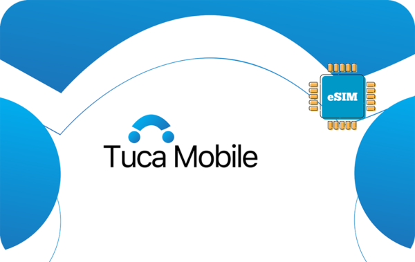 Tuca Mobile branding with a blue arc design and an eSIM chip icon on the right