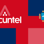 Brand graphic with the Acuntel wordmark on red background and an eSIM chip icon on a blue panel.
