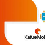 Kafue Mobile logo on white background with an orange curved shape and a blue eSIM chip icon.