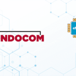 PONDOCOM logo in red with a black bracket above the text and a blue eSIM chip icon on the right against a pale geometric background.