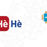 Logo: red rounded-square with white 'Hè', followed by blue 'Hè' text and a blue eSIM chip icon on the right over a pale network/map background.