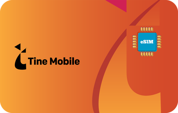 Tine Mobile branding on an orange gradient background with a blue eSIM microchip illustration.