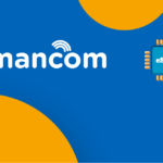 OmanCom logo on a blue banner with an eSIM chip illustration on the right and orange shapes in the corners