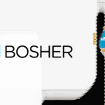 Brand banner showing BOSHER logo with overlapping blue squares and an eSIM chip illustration on the right side.