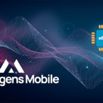MagensMobile branding with a stylized mountain logo and pink–blue wave graphics, plus a blue eSIM chip on the right.