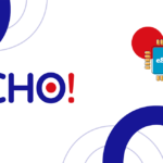 Brand graphic: the text CHO! in blue with a red exclamation, a blue eSIM chip illustration, and abstract blue rings on a white background