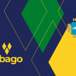 Brand banner featuring Tobago logo on a navy background with geometric diamonds and a blue eSIM chip on a yellow diamond.