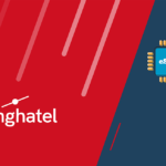 Branding banner with Sanghatel logo on red panel and a blue eSIM chip icon on the right.