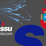 Wassu Telecom logo with blue eSIM chip on a dark gray background and bright blue network lines above.