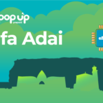 Promotional banner for GTA Pop Up Prepaid featuring 'Håfa Adai' and an eSIM icon over a tropical turquoise and green landscape.