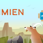 Bright illustration of a desert canyon with a goat, large orange 'SIMIEN' text at top, and a blue eSIM chip labeled 'eSIM' on the right.