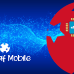 Blue gradient banner with a starry wave, Faaf Mobile logo on the left and a red circle with an eSIM chip on the right.