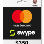 Gift card design featuring Mastercard and Swype logos on a dark background with a $350 price.