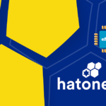 Stylized blue-and-yellow geometric graphic featuring an eSIM chip icon and the hatonet logo.