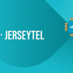 JERSEYTEL logo on a teal geometric banner with a blue eSIM chip icon on the right side