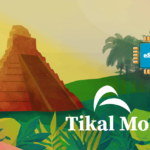 Colorful jungle scene with a Mayan pyramid, dense tropical plants, and the text 'Tikal Mobile' plus an eSIM chip icon in the top-right.