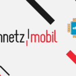Brand banner with 'viennetz | mobil' logo and a blue eSIM chip illustration on a light gray background on the right
