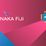 Branding: Vinaka Fiji logo with a small, stylized bird against a pink gradient background and an eSIM chip icon on the right edge.