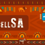 Promotional banner with an African pattern showing CELL SA and a blue eSIM chip, with a giraffe and a lion.