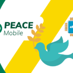 Peace Mobile branding with a teal dove, olive branch, green circular emblem, and eSIM chip on a white background.