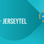JERSEYTEL branding on teal gradient background with a blue eSIM chip icon labeled 'eSIM' on the right.