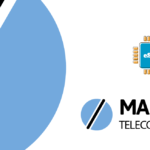 MAUN Telecom logo with blue circular mark and black diagonal stripe, plus an eSIM chip icon on the right side