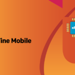 Tine Mobile logo on an orange gradient background with a blue eSIM chip illustration on the right.