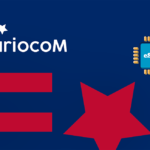 Brand hero: Mariocom logo on a blue background with an eSIM chip illustration, a red star, and two red bars on the left side.
