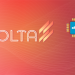 Volta branding: orange gradient background with wavy lines, a stylized Volta mark, and a blue eSIM chip icon with 'eSIM' text on the right