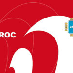 NOROC branding on a red background with a large white number 6 form and a blue eSIM chip on the right side.