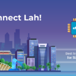 Promotional banner for Singapore travel eSIM with city skyline and a blue eSIM chip, headline 'Connect Lah!'