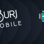 Branding banner: Burj Mobile logo on left and a blue eSIM chip icon on the right against a dark curved background.