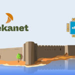 Dekanet logo with a blue eSIM chip icon above a stylized fortress overlooking a river.