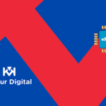 Kallur Digital logo with an eSIM microchip on a red and blue abstract background.