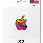 US App Store gift card with a colorful Apple logo on a white background and a $2 value.