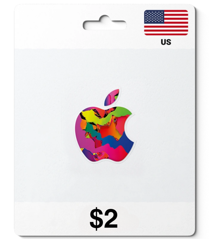 US App Store gift card with a colorful Apple logo on a white background and a $2 value.