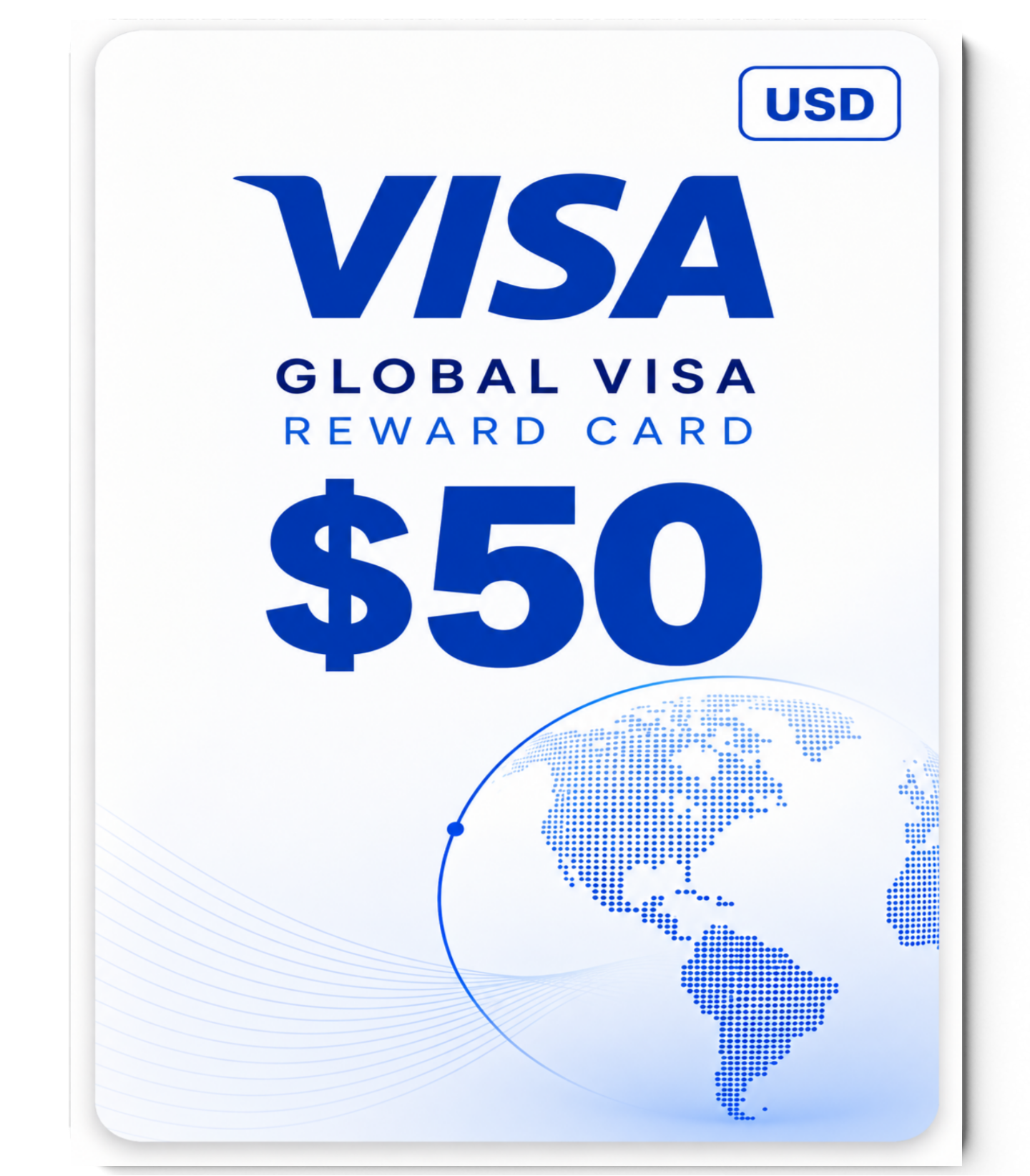 Picsart_26-10-01_08-31-31-456 - Epic Store Visa Global Reward Card, USD, with a $50 value and a blue globe illustration.