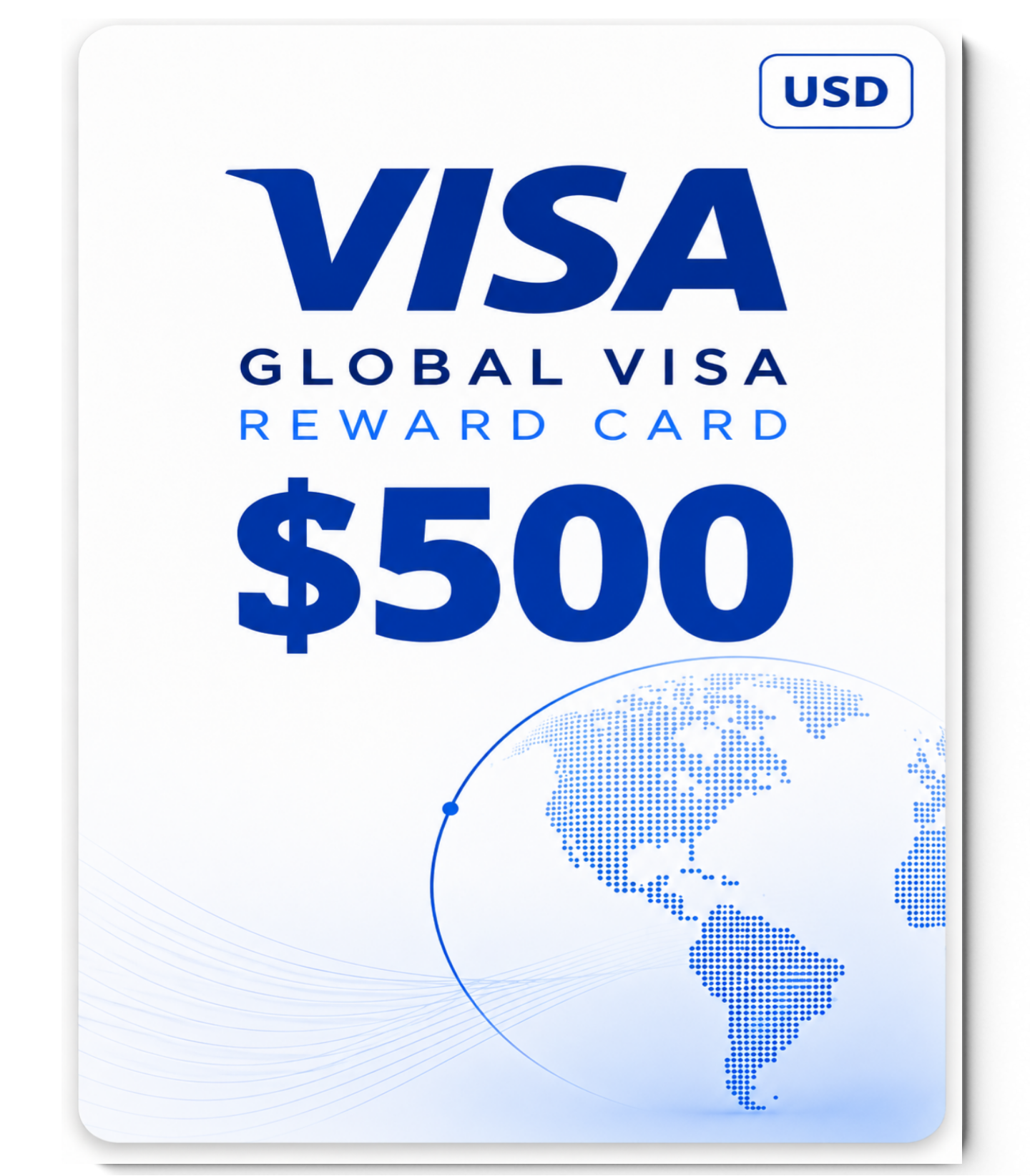 Picsart_26-10-01_08-32-41-703 - Epic Store Visa global reward card with $500 value and a globe graphic in blue, labeled USD at the top-right.
